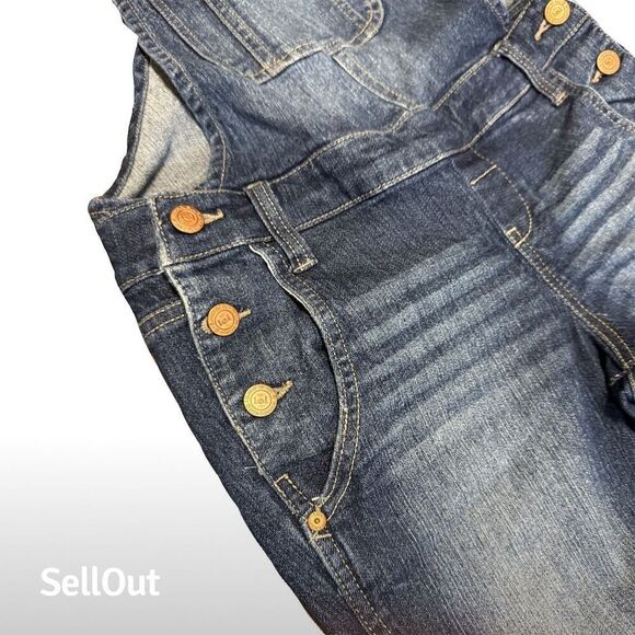lei Juniors XS Blue Denim Overalls Whiskered Casual - Picture 3 of 7